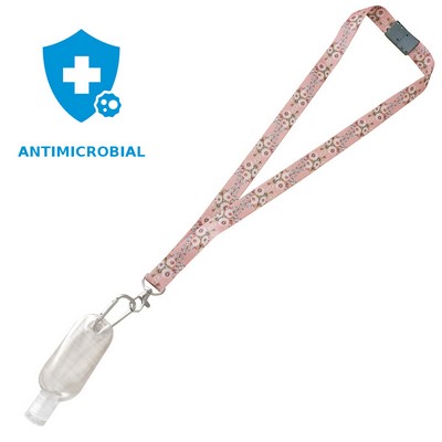 3/4" Antimicrobial Lanyard with Safety Neck Breakaway, Lobster Claw and Refillable Sanitizer Bottle