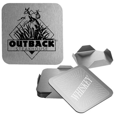 Steel 6 Piece Square Coaster Set w/Stand & Custom Imprint