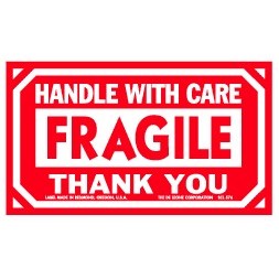 Handle With Care Fragile Paper Labels - 3" x 5"