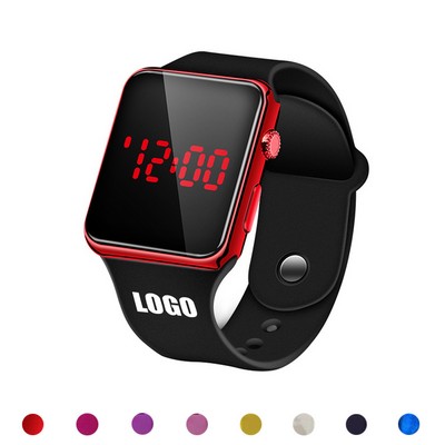 Elegant Sports Watch w/Red Digital Square Dial