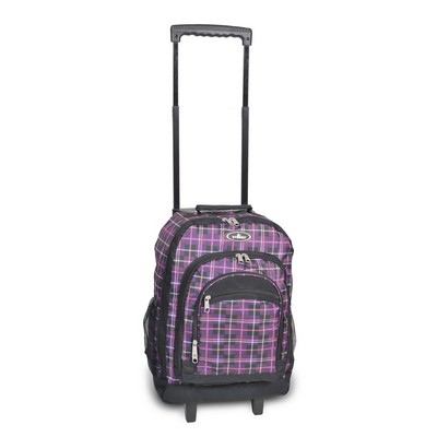 Everest Wheeled Backpack with Pattern, Purple/Black Plaid