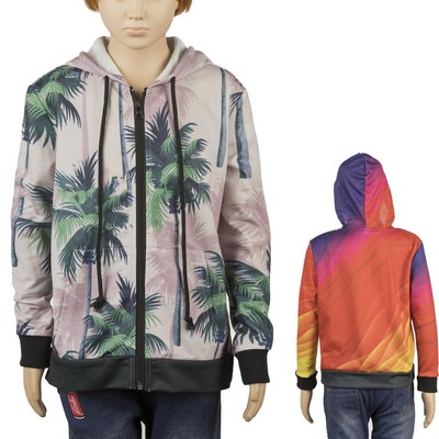 250G Kids Full Color Hoodie w/ Zipper & Pockets Sublimated Hoodie