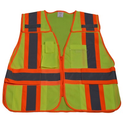 Lime Mesh Orange Contrast Binding Expandable Breakaway Public Safety Vest