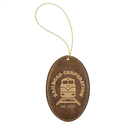 Rustic/Gold Laserable Leatherette Oval Ornament, 4"x4"