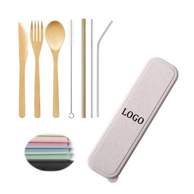 Bamboo Cutlery Set w/Straw