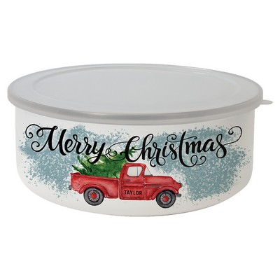 2.4" x 6.3" 34 oz Enamel Bowl with Lid