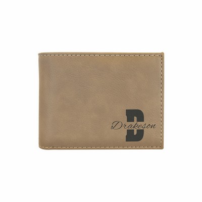 Light Brown Leatherette Bi-Fold Wallet w/ Flip ID Display