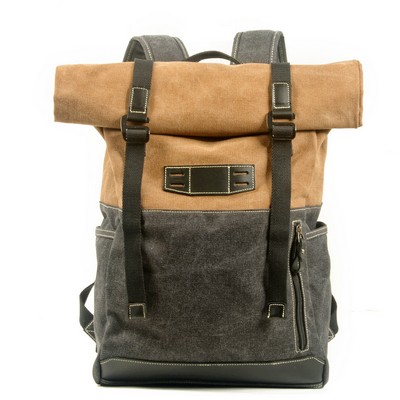 Cotton Canvas Backpack w/Genuine Leather