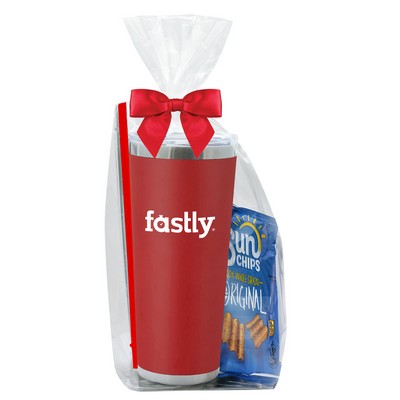 20 Oz. Dual Walled Vacuum Sealed Tumbler w/Straw Gift Set- Sun Chips® & 4C® Sugar Free Tea 2 Go®