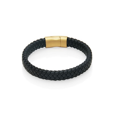 CJ Steelx Braided Leather Bracelet with Matte Gold IP Clasp - Black