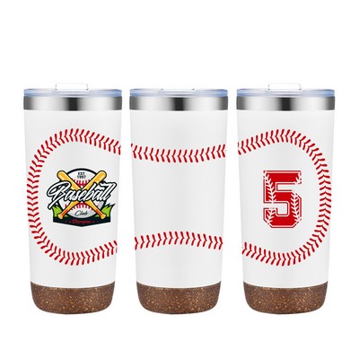 22 Oz. Baseball Design Vacuum Tumbler w/Cork Bottom