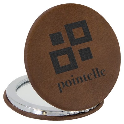 2 1/2" Dark Brown Laserable Leatherette Compact Mirror