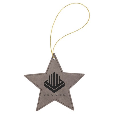 Gray Laserable Leatherette Star Ornament with Gold String