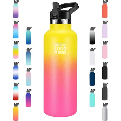 Standard Mouth Stainless Steel & Vacuum Insulated Bottle, New Straw Lid with Wide Handle 22oz -650ml