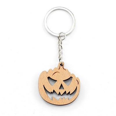 Pumpkin Shape Wooden Keychain