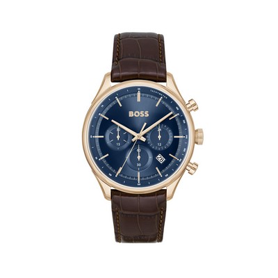 Hugo Boss Gent's Boss Gregor Blue Chrono Dial Watch w/Brown Leather Strap