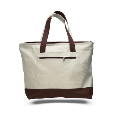 Canvas Zipper Tote Bag (with Color Handles)