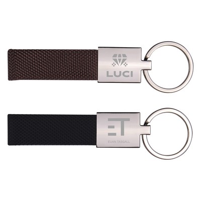 Canvas Metal Key Chain with Shiny Nickel Finish