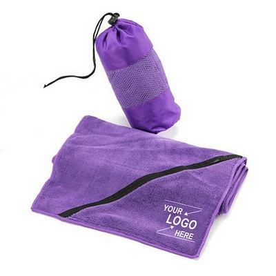 Microfiber Towel with Zipper Pocket in Mesh Bag