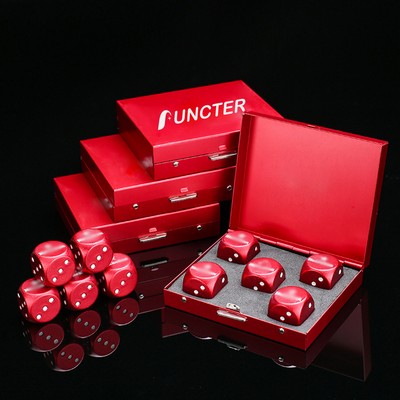 Red 5 Pcs Metal Dice Game Set w/ Metal Container