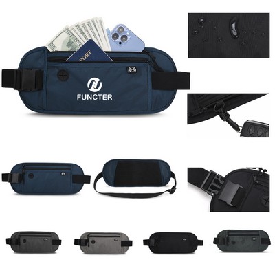 Lightweight Waterproof Waist Pouch Slim Belt Bag with 2 Pockets Waistband Bag Fanny Pack