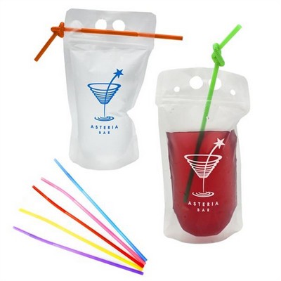 17 oz Clear Drink Pouches With Straws