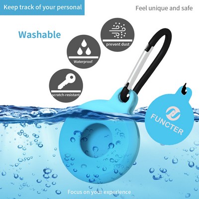 Circular Silicone Key Tag Tracker Cover Access Card Sleeve Anti-Lost Protector Holder W/ Carabiner