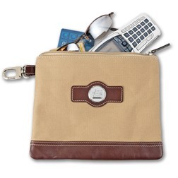 Leather Trimmed Valuables Pouch with Zippered Closure