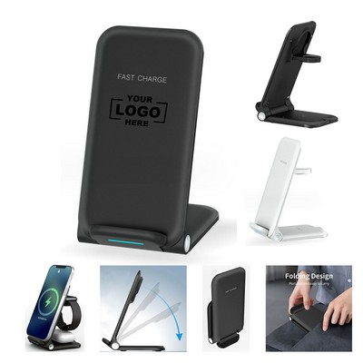 3 in 1 15W Foldable Wireless Charger Fast Phone Stand