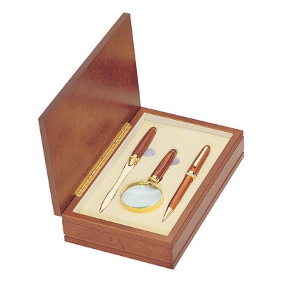 Deluxe Three-Piece Rosewood Set in Burlwood Box