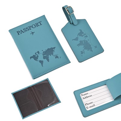 Leather Map Passport Holder And Luggage Tag Set