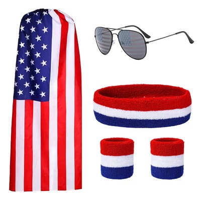 American Flag Cape & Sunglasses & Sweatbands Set