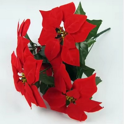 Artificial Poinsettia flower bush with 5 flowers