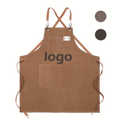 Waterproof And Oil-Proof Canvas Apron With Large Pockets