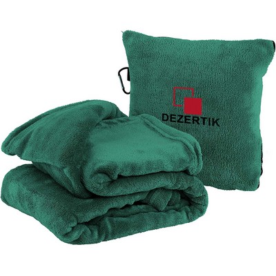 2 In 1 Fleece Travel Blanket W/ Stuffable Pillowcase