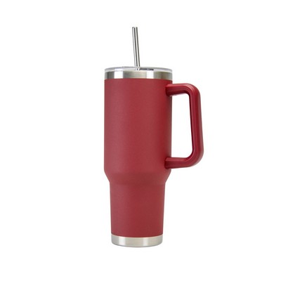 40 Oz. Stainless Double Wall Vacuum Insulated Handle Travel Mug powder coated Burgundy