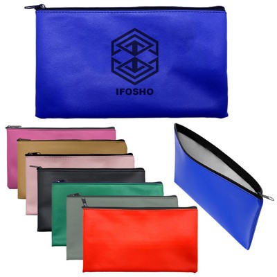 PU Leather Zipper Bank Bags Money Deposit Pouch