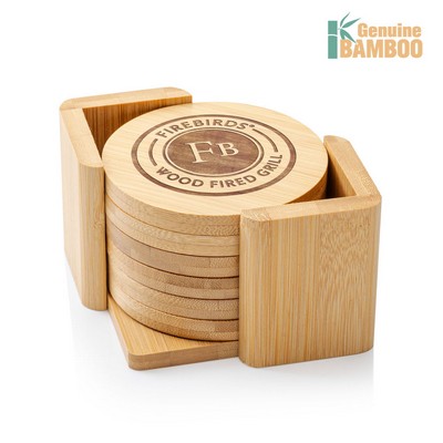 Bamboo Round Coasters - Set of 6 (in Holder)