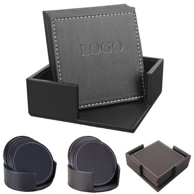 6 PCS Premium PU Leather Coaster with Holder