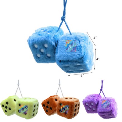 4 Inches Pair of Square Fuzzy Plush Dice with Dot