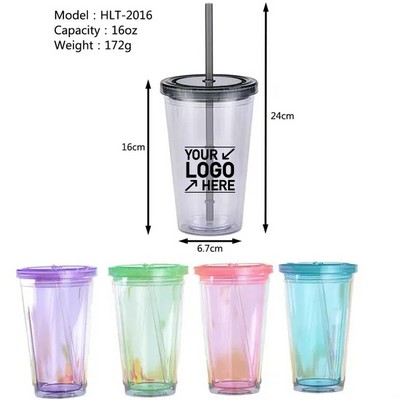 Double-walled plastic straw cups