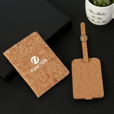 Cork Passport Holder Luggage Tag Set Passport Wallet Suitcase Tag Package Set w/Card Slot