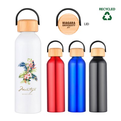 24 oz. Recycled Aluminum Water Bottle with Bamboo Lid & Carry Handle