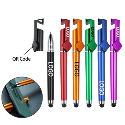 3-in-1 ABS Multifunctional Matte Finish QR Code Ballpoint Pen w/Phone Holder Stand & Stylus