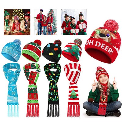 Light up Christmas Hat Beanie Winter Knitted Scarf