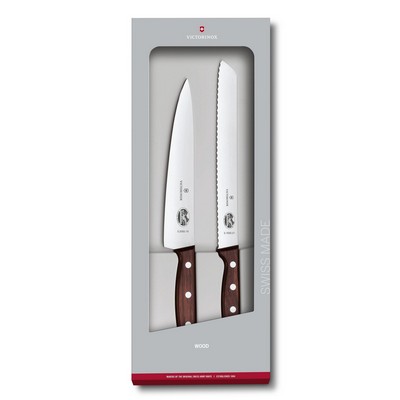 Victorinox Swiss Army Corporate Gifts Cutlery Set, 2-Piece Kitchen Set (7½" Carving, 8" Bread), Wood