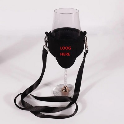 Neoprene Wine Glass Holder Cooler Sleeve with Neck Lanyard