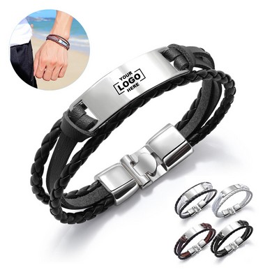 Men Double Wrap Braided PU Bracelet