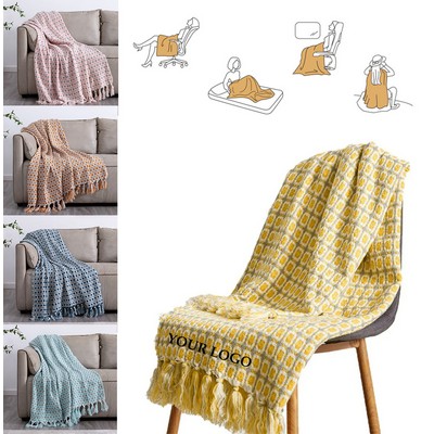 Cozy Throw Lightweight Woven Blankets with Tassels for Couch Travel Boho