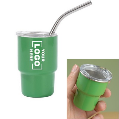 Mini Shot Glass Tumbler with Straw and Lid 3oz